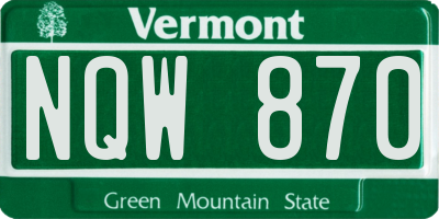 VT license plate NQW870