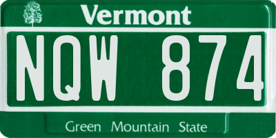 VT license plate NQW874