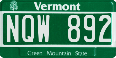 VT license plate NQW892
