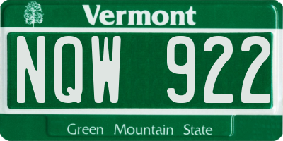 VT license plate NQW922