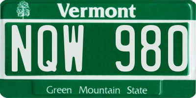 VT license plate NQW980