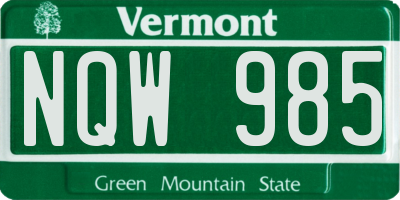 VT license plate NQW985
