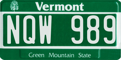 VT license plate NQW989