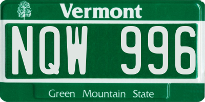 VT license plate NQW996