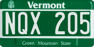 VT license plate NQX205
