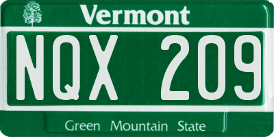 VT license plate NQX209