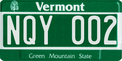 VT license plate NQY002