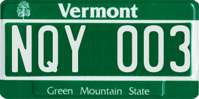 VT license plate NQY003