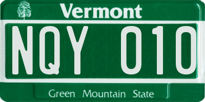 VT license plate NQY010