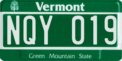 VT license plate NQY019