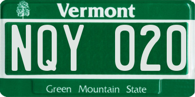 VT license plate NQY020
