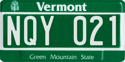 VT license plate NQY021