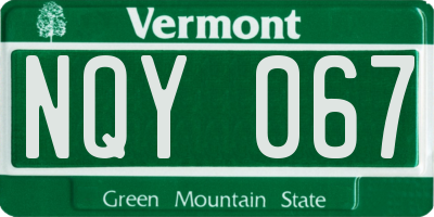 VT license plate NQY067