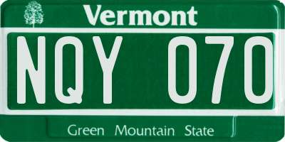 VT license plate NQY070