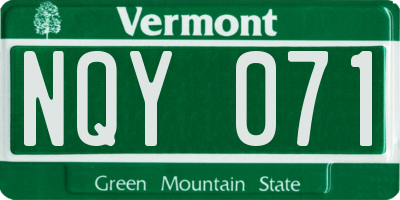 VT license plate NQY071