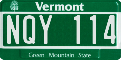 VT license plate NQY114