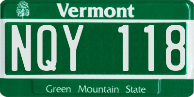 VT license plate NQY118