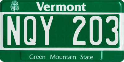 VT license plate NQY203