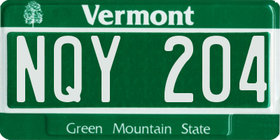 VT license plate NQY204