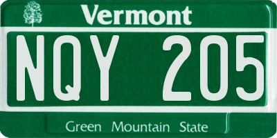 VT license plate NQY205