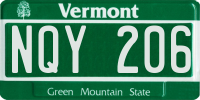 VT license plate NQY206