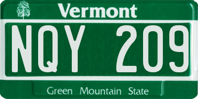 VT license plate NQY209