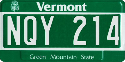 VT license plate NQY214