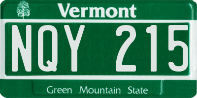 VT license plate NQY215