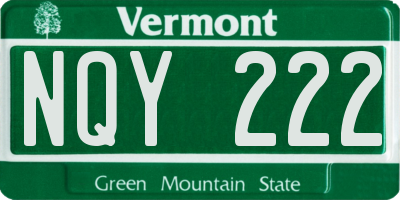 VT license plate NQY222
