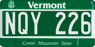 VT license plate NQY226