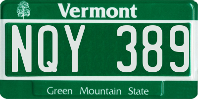 VT license plate NQY389