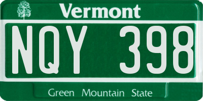 VT license plate NQY398