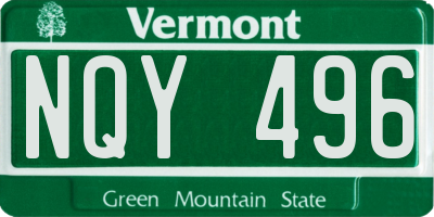 VT license plate NQY496