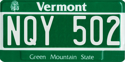 VT license plate NQY502