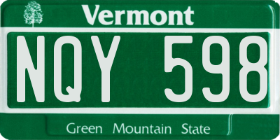 VT license plate NQY598