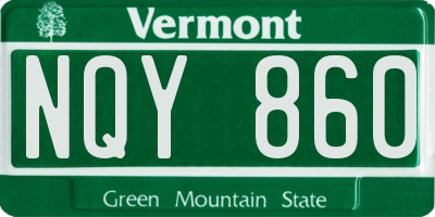 VT license plate NQY860