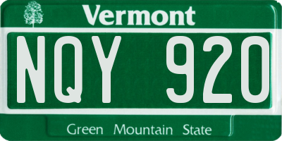 VT license plate NQY920