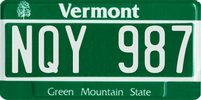 VT license plate NQY987