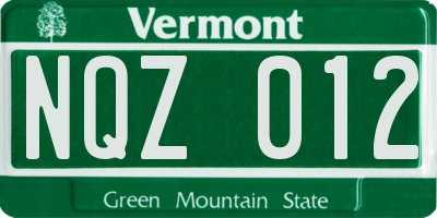 VT license plate NQZ012