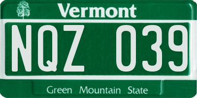 VT license plate NQZ039