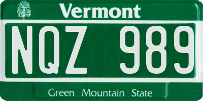 VT license plate NQZ989
