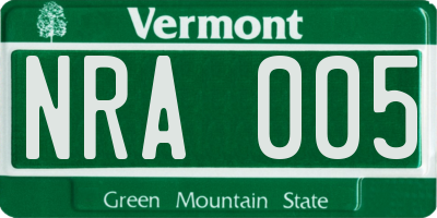 VT license plate NRA005
