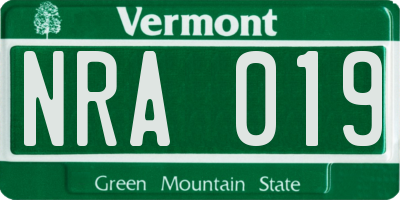 VT license plate NRA019