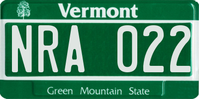 VT license plate NRA022