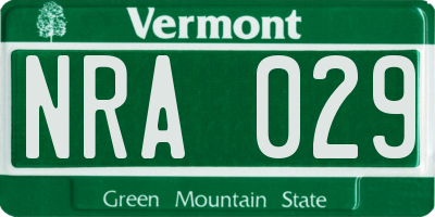 VT license plate NRA029