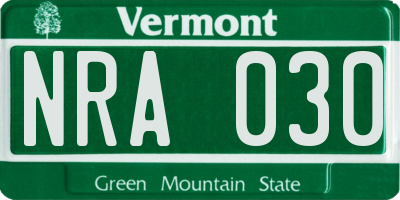 VT license plate NRA030