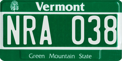 VT license plate NRA038
