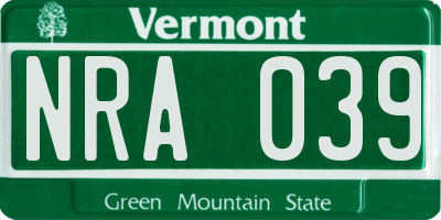 VT license plate NRA039