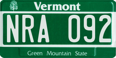 VT license plate NRA092