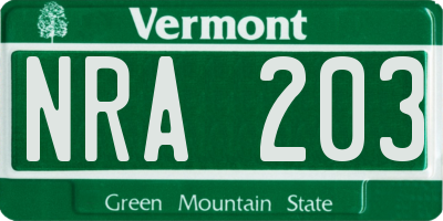VT license plate NRA203